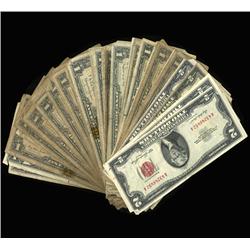 1935-1957 $1 & $2 US Notes/Silver Certs Lot of 59 Pieces $64 Face Value With Faults (CUR-06246)