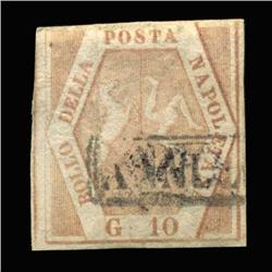 1858 RARE Italy Naples 10g Postal Stamp Hi Grade (STM-0193)