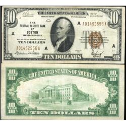 1929 $10 Federal Reserve Bank Boston Note Crisp Circulated XF/AU Scarce (CUR-06233)