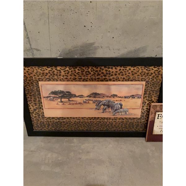 Framed Zebra Wildlife Prints with Animal Print and Brown Wood Frames