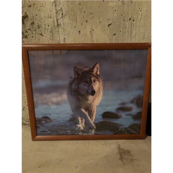 Framed Wolf and Indigenous Man Art Prints, Approx. 18x22 and 22x18 in