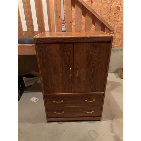 Woodgrain Laminate Cabinet With Double Doors and Two Drawers