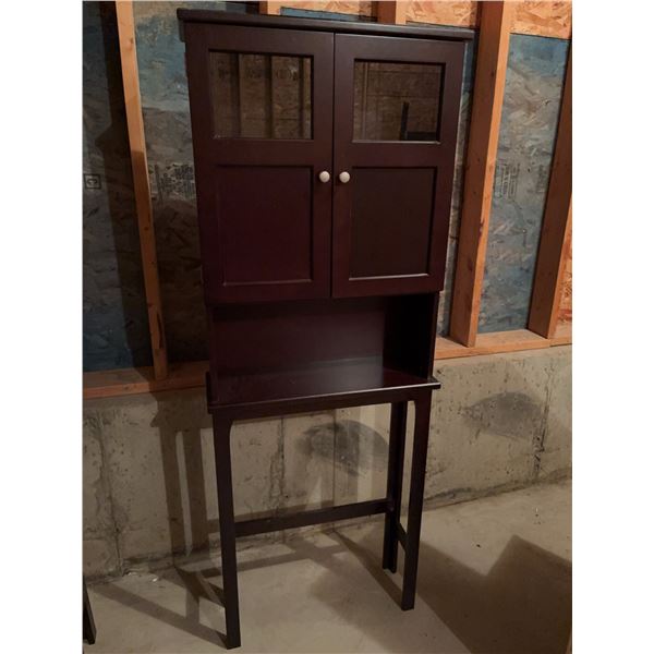 Dark Wood Tall Cabinet with Glass Door Panels, 70" Tall