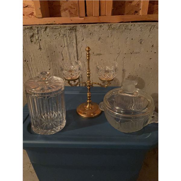 Crystal Jar, Royal Irish Crystal Double Candle Holder, Glass Bowl with Animal Lid