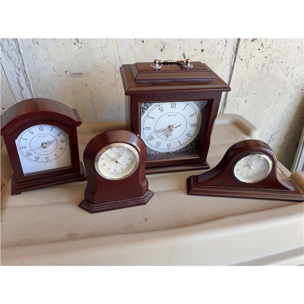 4 Wallace Quartz Desk Clocks with Wood Cases