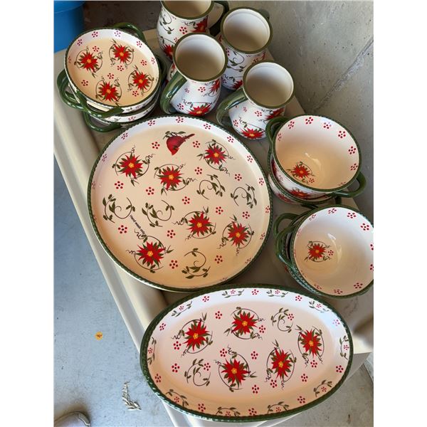 Hand-Painted Ceramic Dishware Set with Floral and Cardinal Design