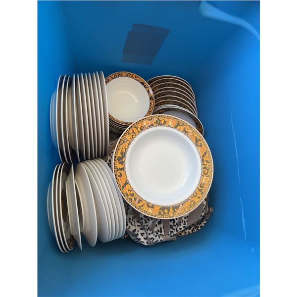 Porcelain Dinnerware with Gold and Black Baroque Border
