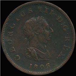 1806 British George III Halfpenny XF (COI-7199)