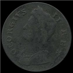 1730 US Colonial British George II Halfpenny VF details (COI-7166)