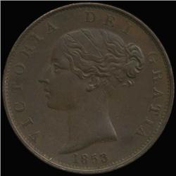1853 British Victoria Halfpenny AU (COI-7266)