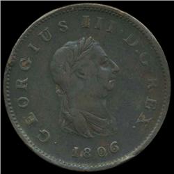 1806 British George III Halfpenny 3 Berries VF+ (COI-7189)