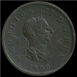 1806 British George III Halfpenny 3 Berries VF (COI-7190)