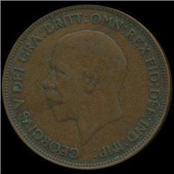 1932 British George V Penny XF (COI-7159)