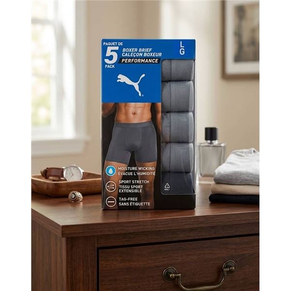 PUMA Performance Boxer Briefs 5 Pack, Size Large