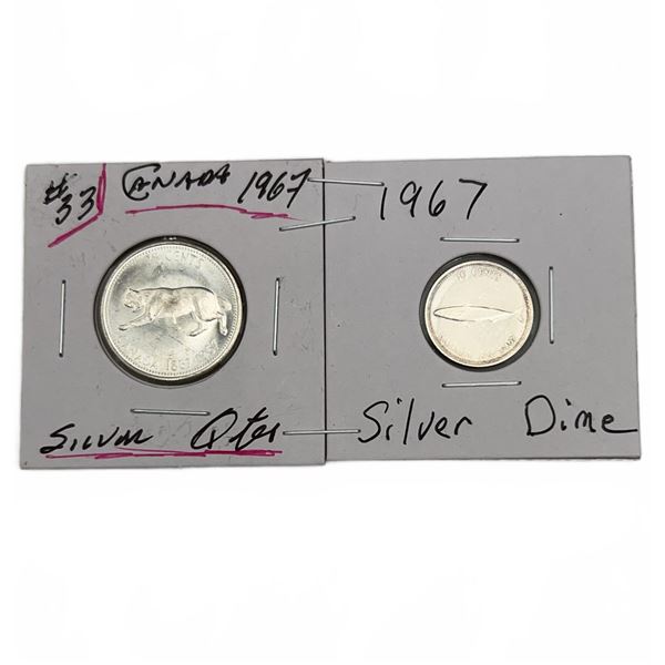 1967 Canada Silver Quarter and Dime