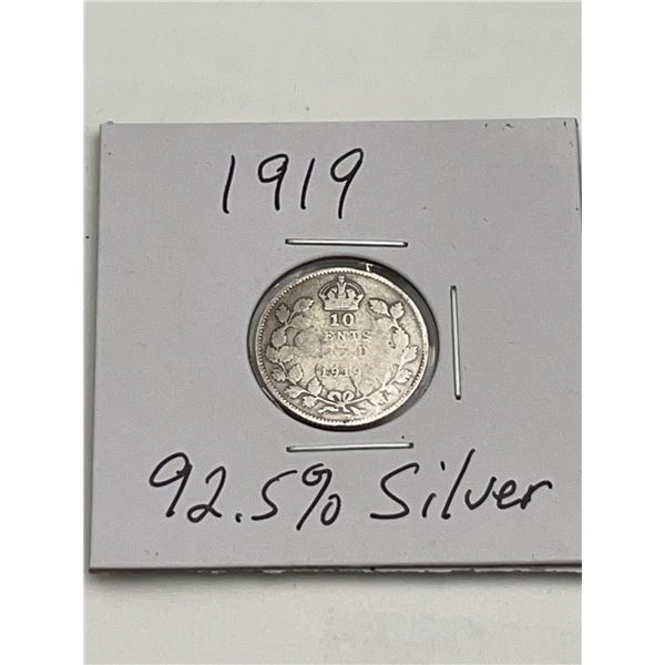 1919 Canada 10 Cents Silver Coin
