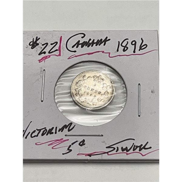 1896 Canada Silver 5 Cents Coin