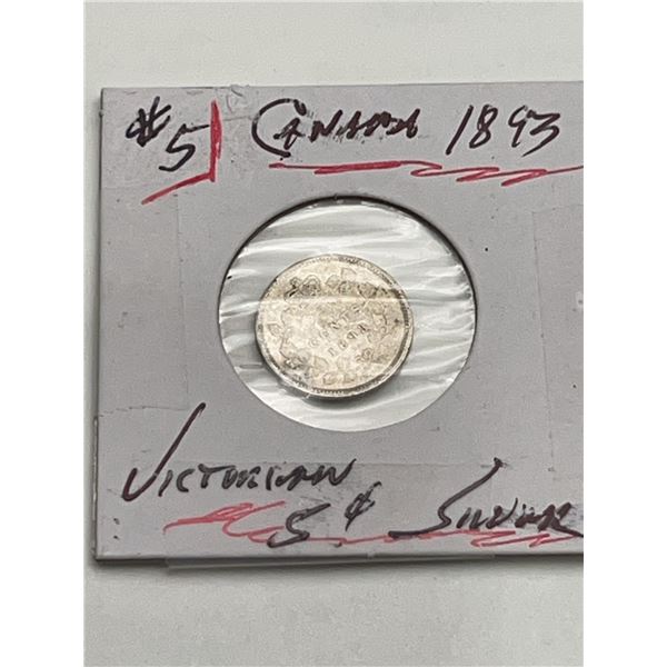 1893 Canada 5 Cents Silver Coin
