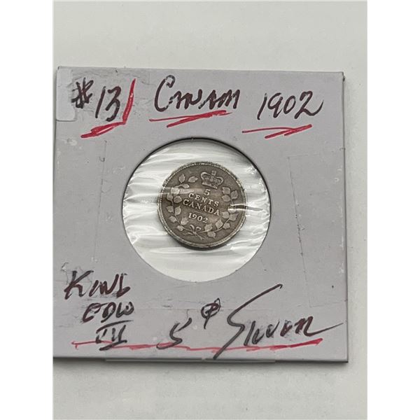 1902 Canada 5 Cents Silver Coin