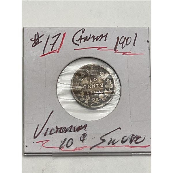 1901 Canadian 10 Cents Silver Coin