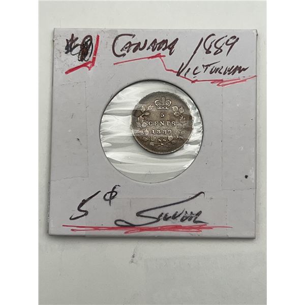 1889 Canada Silver 5 Cents Coin