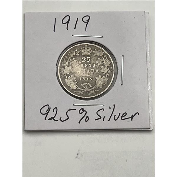 1919 Canada 25 Cents Silver Coin