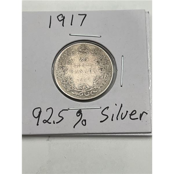1917 Canada 25 Cents Silver Coin