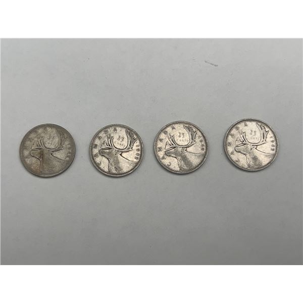 1947 Canada Silver 25 Cent Coins (4)