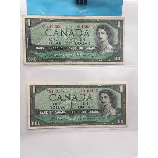 Canada $1 Banknotes, 1954, Pair