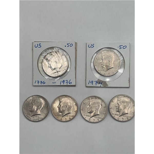 1974 & 1776-1976 Kennedy Half Dollar Coins