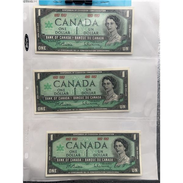 Canada Centennial $1 Notes Set of 3, 1967