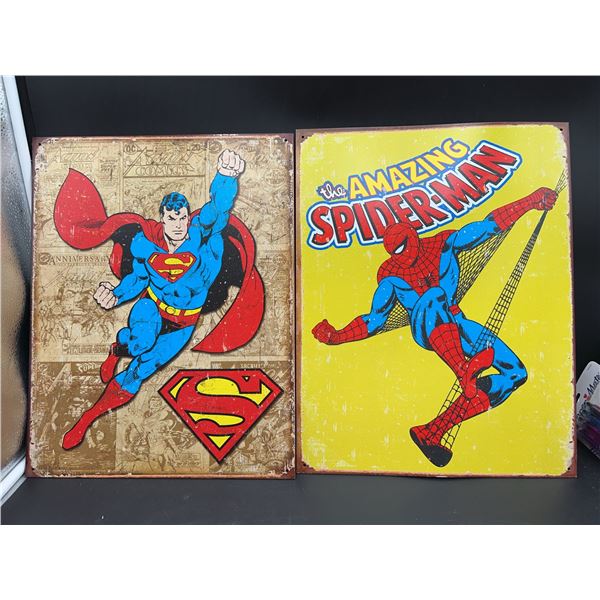 Superman and Spider-Man Metal Wall Signs 12.5" x 16"