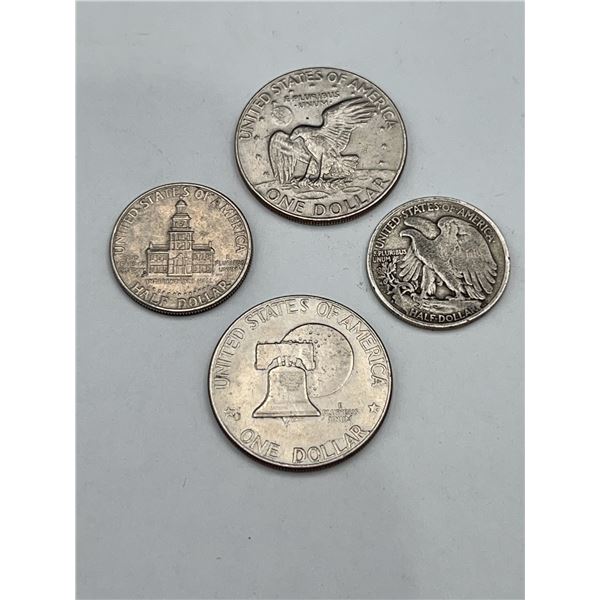 Four U.S. Silver Dollar and Half Dollar Coins