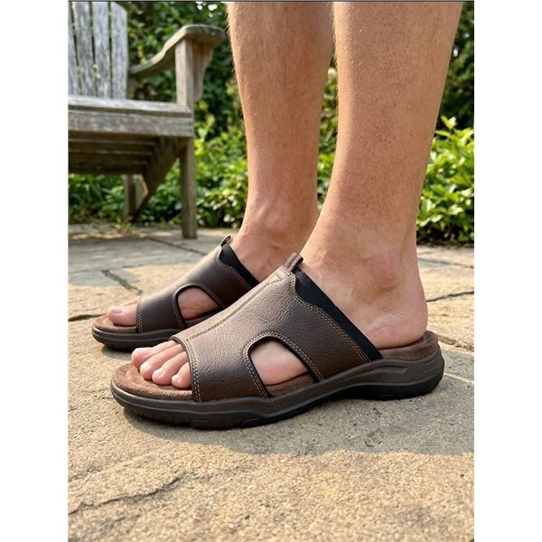 Prospector Men's Brown Slide Sandals, Size 8