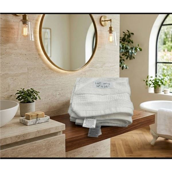 Welhome Lot of 4 White Cotton Towels 14" x 28"