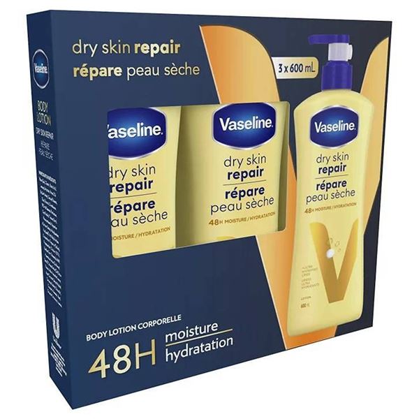 Vaseline Dry Skin Repair Body Lotion 3 x 600 mL