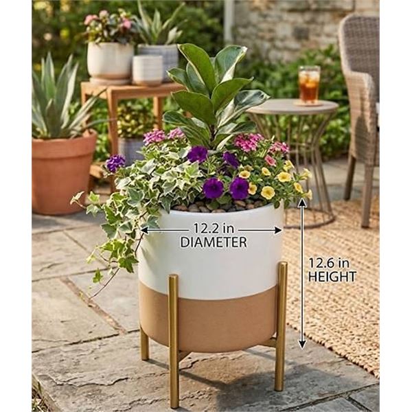 Rivet Mid-Century Ceramic Planter with Iron Stand