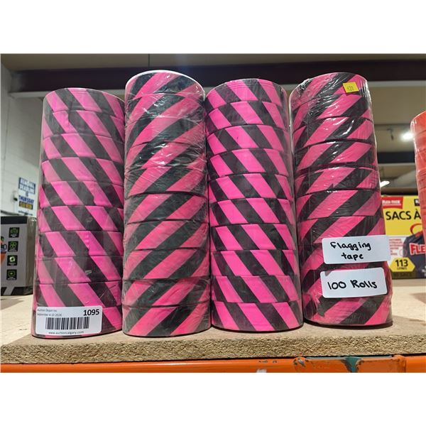 Pink and Black Diagonal Stripe Flagging Tape, 100 Rolls