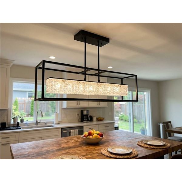 Rectangular Crystal and Metal Ceiling Light 35x9.5x18"