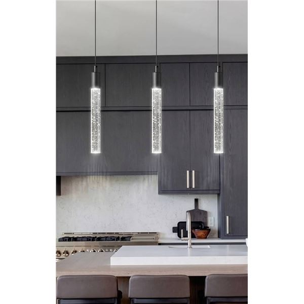 Adjustable 3 Pendant Modern Chandelier with Crystal Rod Accents