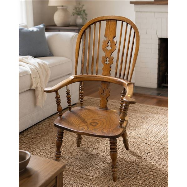 Windsor-Style Oak Armchair, 18" Seat Height
