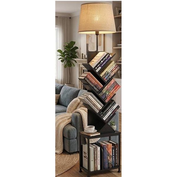 ZEXVIDA Bookcase with Lamp, Black