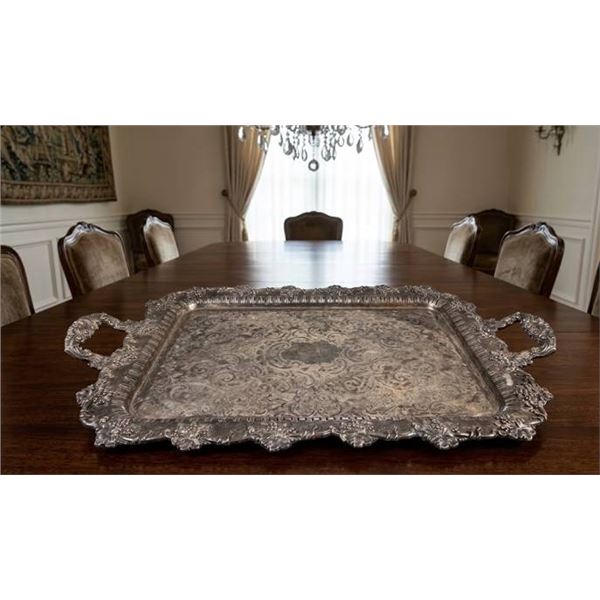 Rectangular Ornate Silver-Plated Serving Tray