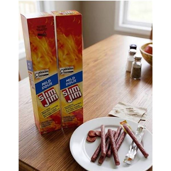 Lot of 2 Slim Jim Mild Sausage Snack Boxes, 659g each