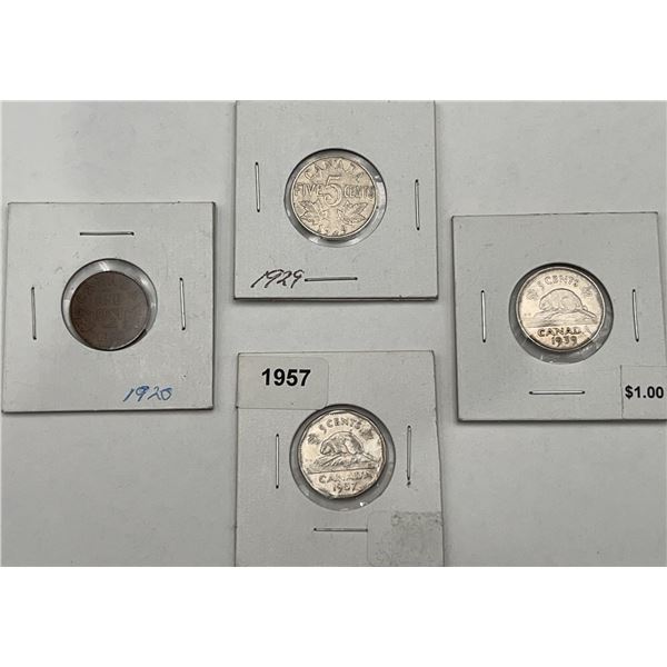 4 Canadian Nickel 5 Cent Coins 1929â€“1957