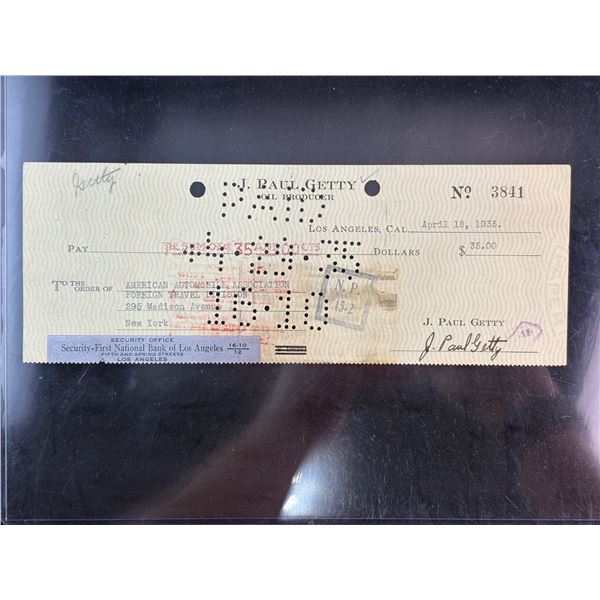 J. Paul Getty Oil Producer Check
