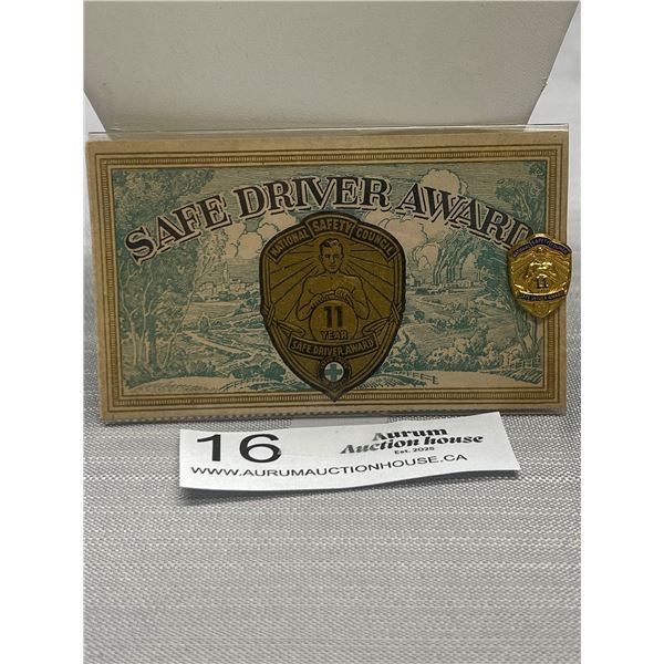 1954 Green Cross Safe Driver Award (Card + Badge)