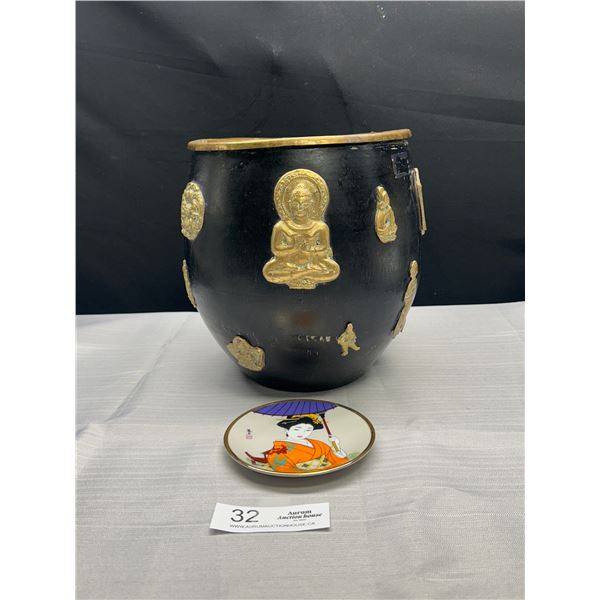 A Vintage Chinese Flower Pot with Brass Medalions