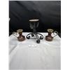 Image 1 : A Cast Iron Candle Stick Plus Matching Candle Holders