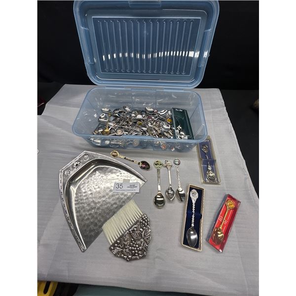 Lot of Vintage Souvenir Spoons Plus Table Crumbe Duster and Pan